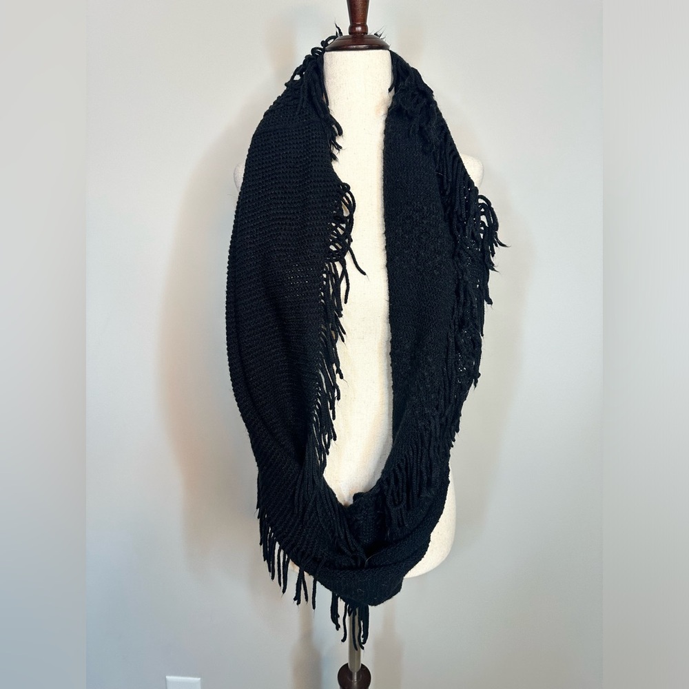 Black fringe infinity scarf fringe 14” wide x 30” long soft textured